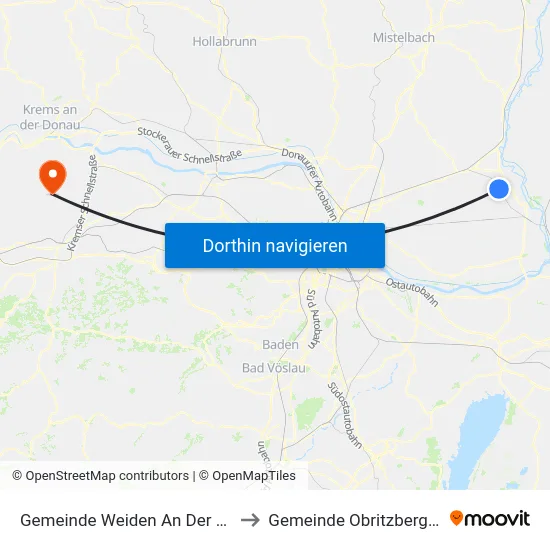 Gemeinde Weiden An Der March to Gemeinde Obritzberg-Rust map