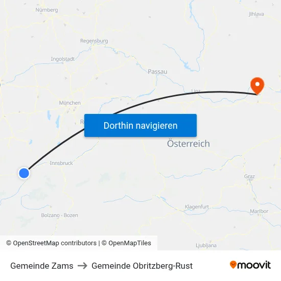 Gemeinde Zams to Gemeinde Obritzberg-Rust map