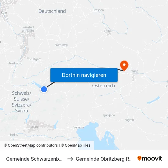 Gemeinde Schwarzenberg to Gemeinde Obritzberg-Rust map