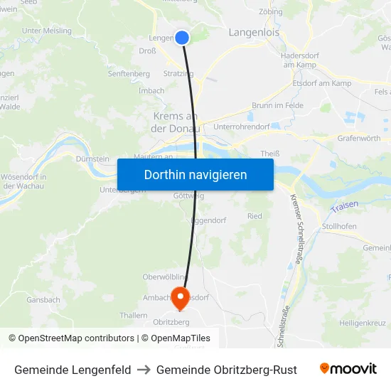 Gemeinde Lengenfeld to Gemeinde Obritzberg-Rust map