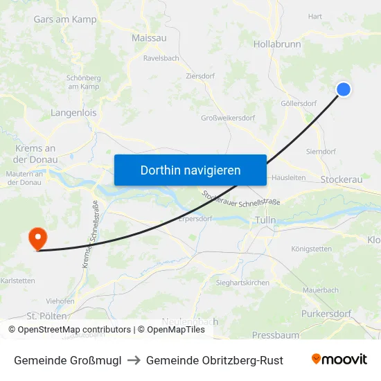 Gemeinde Großmugl to Gemeinde Obritzberg-Rust map