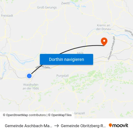 Gemeinde Aschbach-Markt to Gemeinde Obritzberg-Rust map