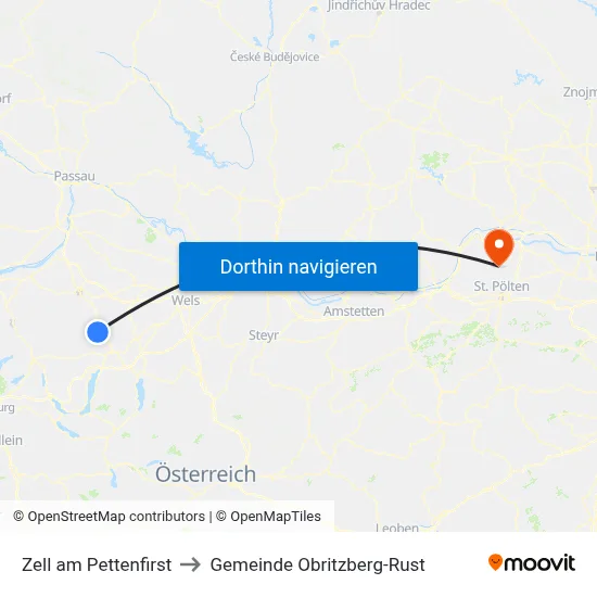 Zell am Pettenfirst to Gemeinde Obritzberg-Rust map