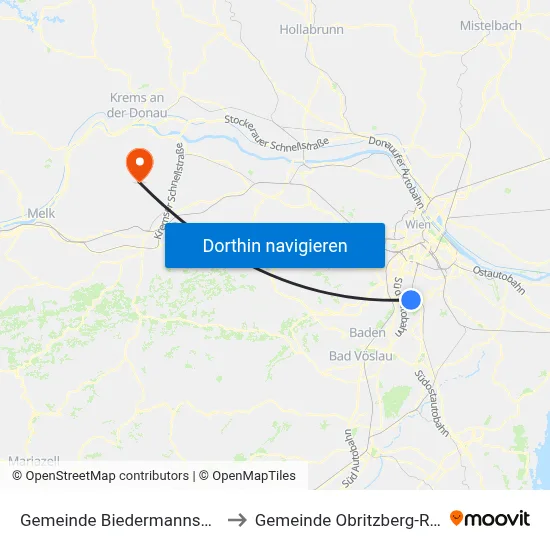 Gemeinde Biedermannsdorf to Gemeinde Obritzberg-Rust map