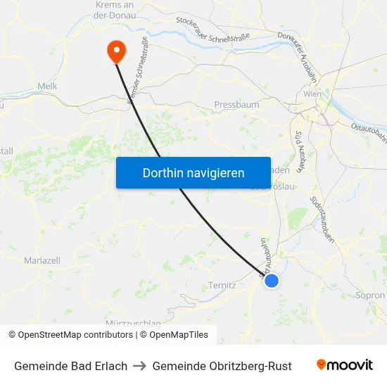 Gemeinde Bad Erlach to Gemeinde Obritzberg-Rust map