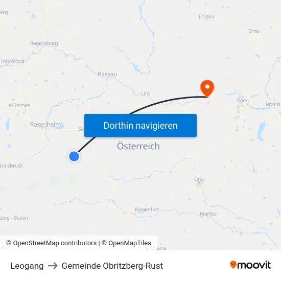 Leogang to Gemeinde Obritzberg-Rust map
