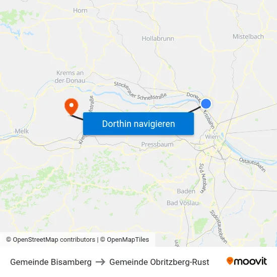 Gemeinde Bisamberg to Gemeinde Obritzberg-Rust map