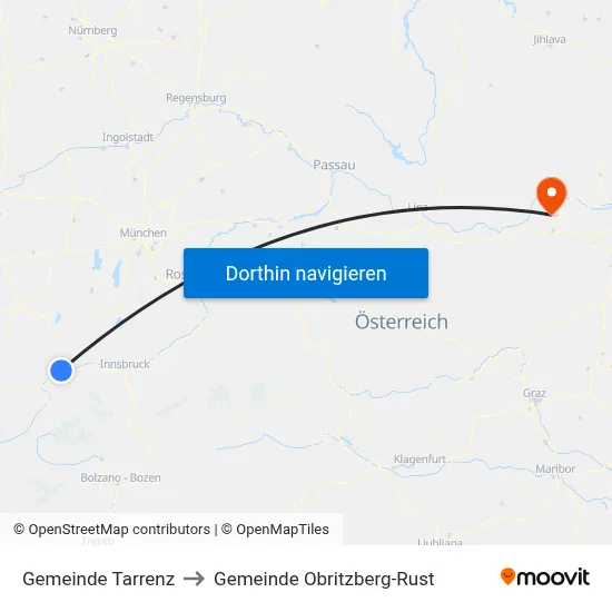 Gemeinde Tarrenz to Gemeinde Obritzberg-Rust map