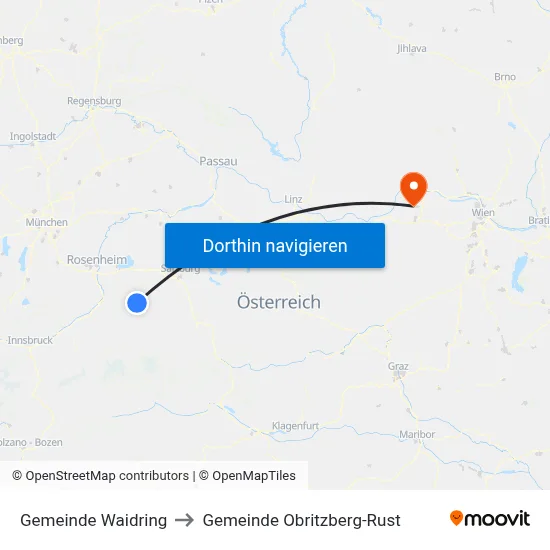 Gemeinde Waidring to Gemeinde Obritzberg-Rust map