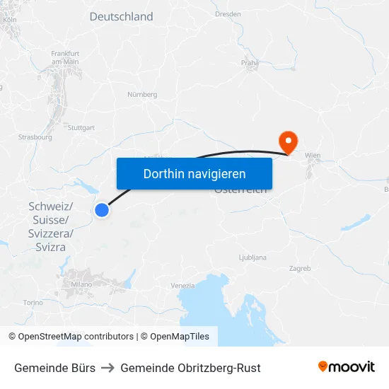 Gemeinde Bürs to Gemeinde Obritzberg-Rust map