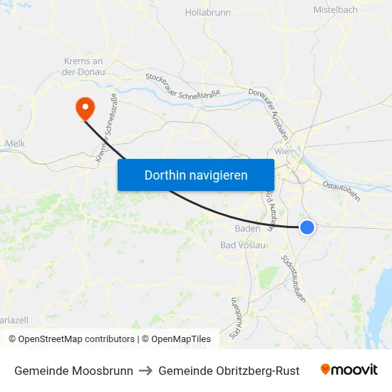 Gemeinde Moosbrunn to Gemeinde Obritzberg-Rust map