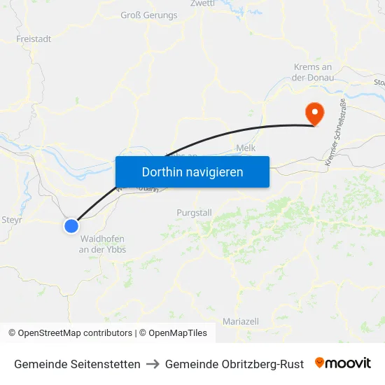 Gemeinde Seitenstetten to Gemeinde Obritzberg-Rust map