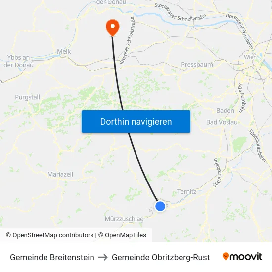 Gemeinde Breitenstein to Gemeinde Obritzberg-Rust map