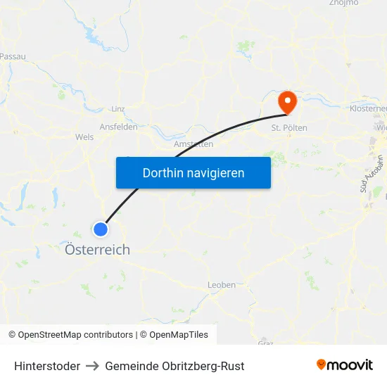 Hinterstoder to Gemeinde Obritzberg-Rust map