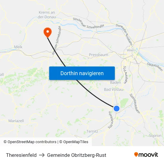 Theresienfeld to Gemeinde Obritzberg-Rust map