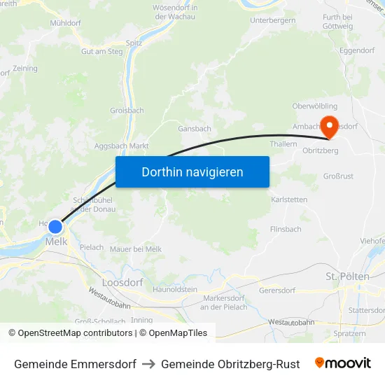 Gemeinde Emmersdorf to Gemeinde Obritzberg-Rust map