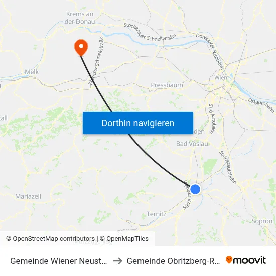 Gemeinde Wiener Neustadt to Gemeinde Obritzberg-Rust map
