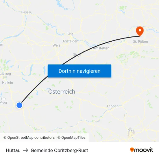 Hüttau to Gemeinde Obritzberg-Rust map