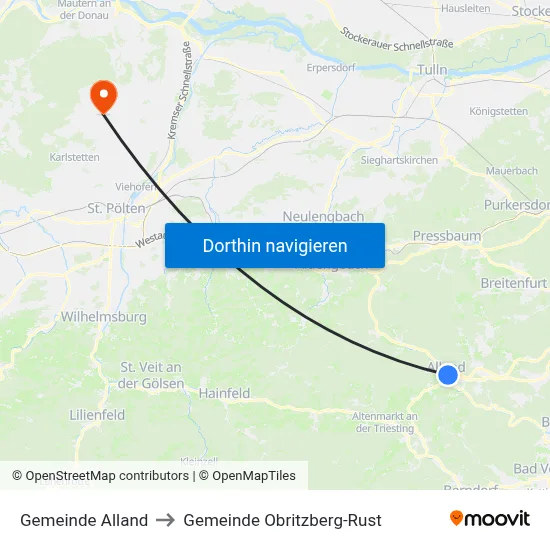 Gemeinde Alland to Gemeinde Obritzberg-Rust map
