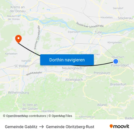 Gemeinde Gablitz to Gemeinde Obritzberg-Rust map