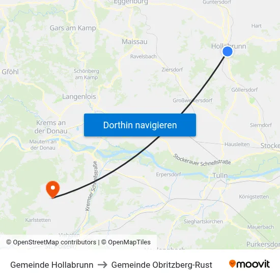 Gemeinde Hollabrunn to Gemeinde Obritzberg-Rust map