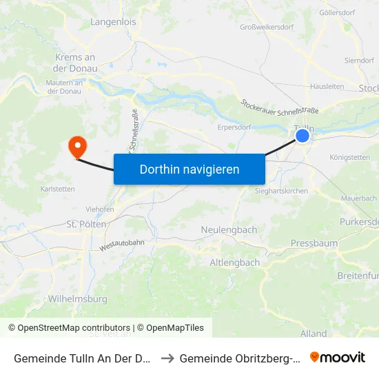 Gemeinde Tulln An Der Donau to Gemeinde Obritzberg-Rust map