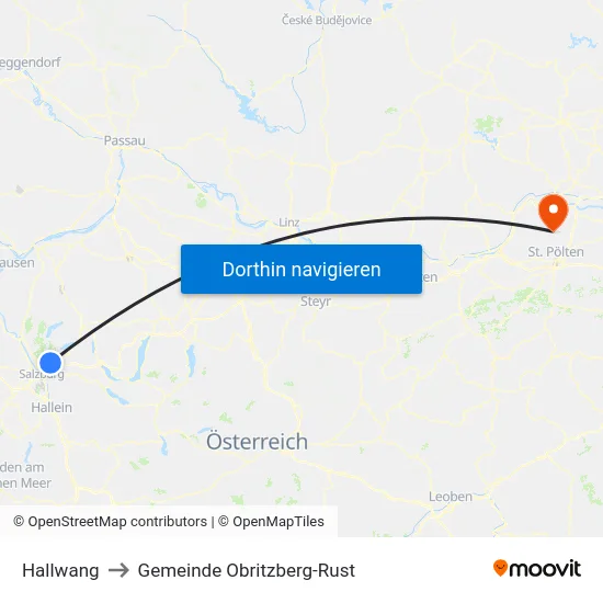 Hallwang to Gemeinde Obritzberg-Rust map