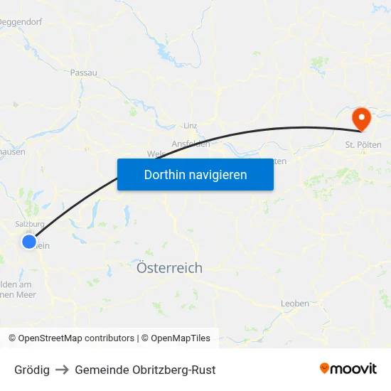 Grödig to Gemeinde Obritzberg-Rust map