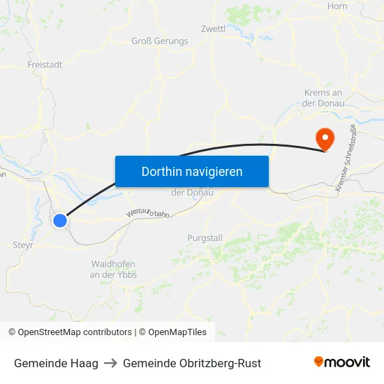 Gemeinde Haag to Gemeinde Obritzberg-Rust map