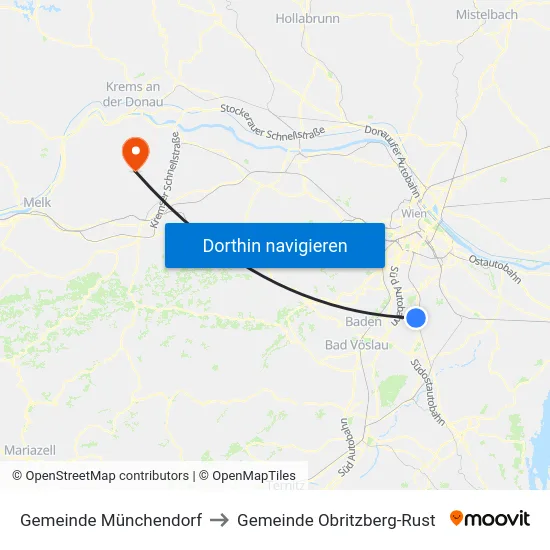 Gemeinde Münchendorf to Gemeinde Obritzberg-Rust map