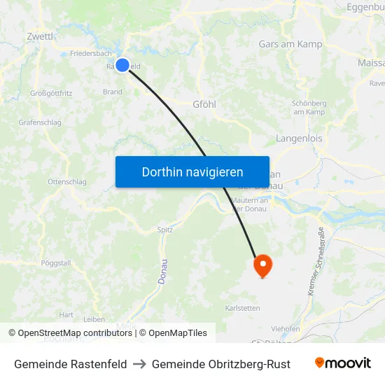 Gemeinde Rastenfeld to Gemeinde Obritzberg-Rust map