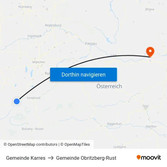 Gemeinde Karres to Gemeinde Obritzberg-Rust map