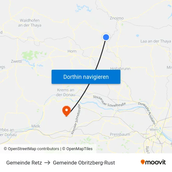 Gemeinde Retz to Gemeinde Obritzberg-Rust map