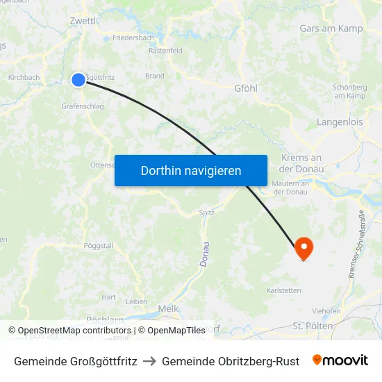 Gemeinde Großgöttfritz to Gemeinde Obritzberg-Rust map