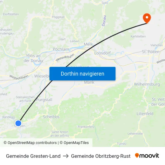 Gemeinde Gresten-Land to Gemeinde Obritzberg-Rust map