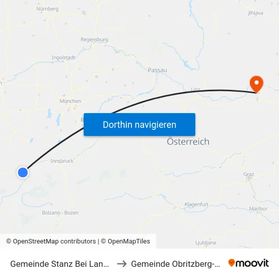 Gemeinde Stanz Bei Landeck to Gemeinde Obritzberg-Rust map