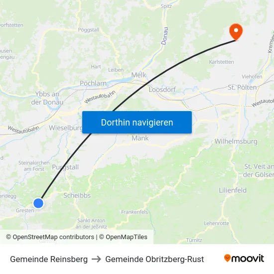 Gemeinde Reinsberg to Gemeinde Obritzberg-Rust map