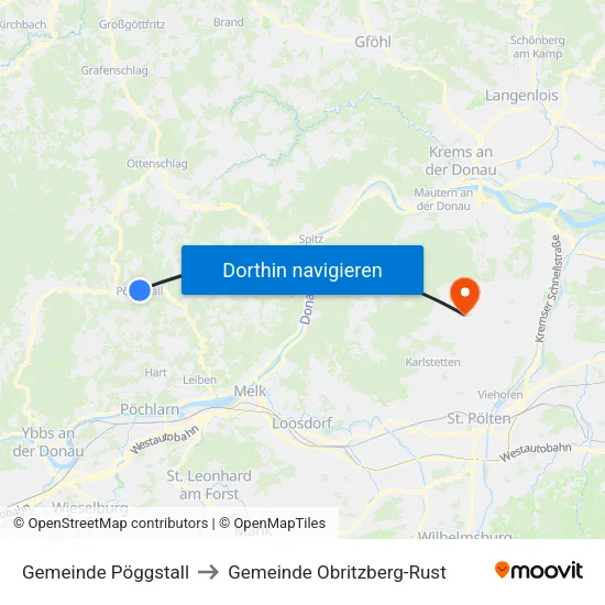 Gemeinde Pöggstall to Gemeinde Obritzberg-Rust map
