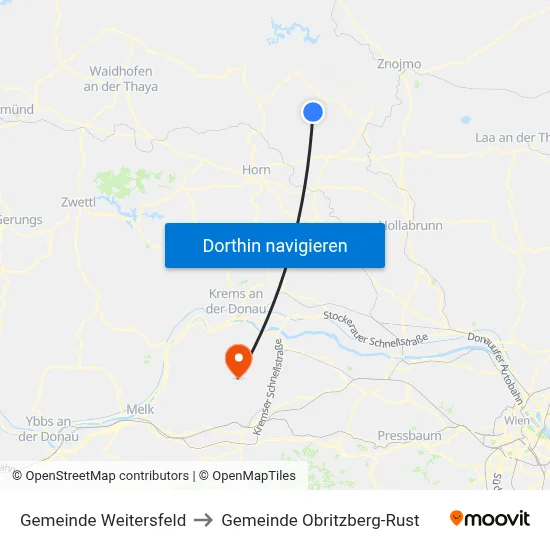 Gemeinde Weitersfeld to Gemeinde Obritzberg-Rust map