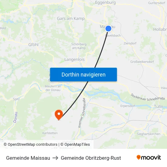 Gemeinde Maissau to Gemeinde Obritzberg-Rust map