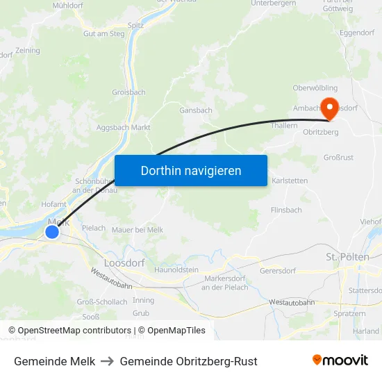 Gemeinde Melk to Gemeinde Obritzberg-Rust map