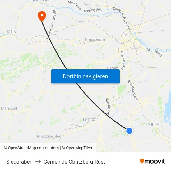 Sieggraben to Gemeinde Obritzberg-Rust map