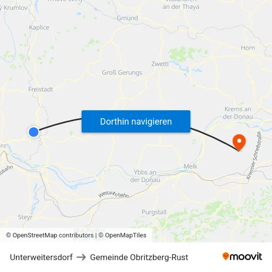 Unterweitersdorf to Gemeinde Obritzberg-Rust map
