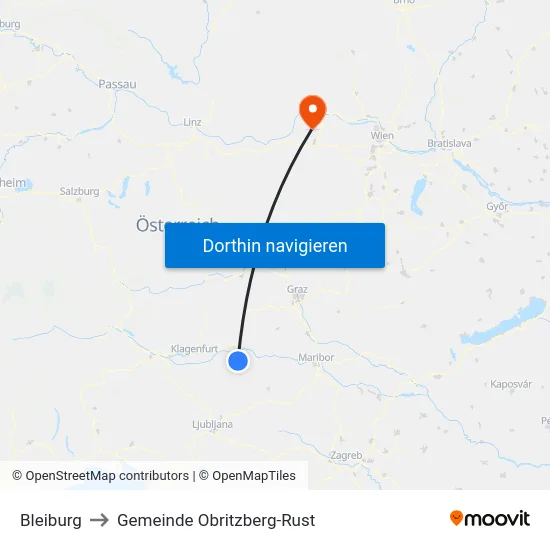 Bleiburg to Gemeinde Obritzberg-Rust map