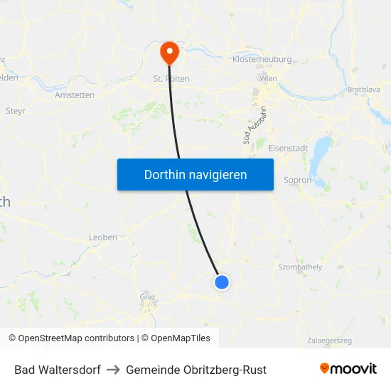 Bad Waltersdorf to Gemeinde Obritzberg-Rust map