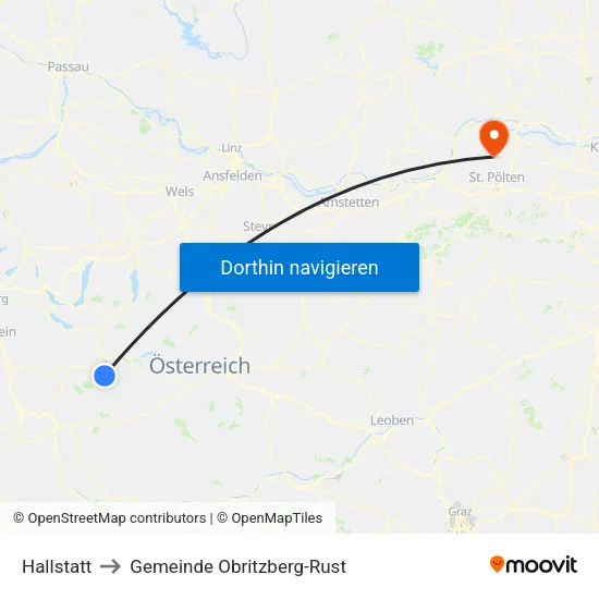 Hallstatt to Gemeinde Obritzberg-Rust map