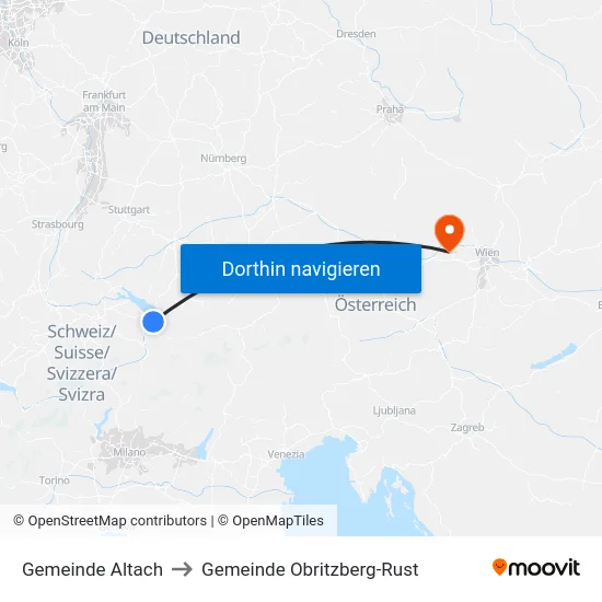 Gemeinde Altach to Gemeinde Obritzberg-Rust map