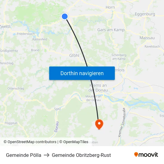 Gemeinde Pölla to Gemeinde Obritzberg-Rust map