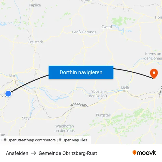 Ansfelden to Gemeinde Obritzberg-Rust map