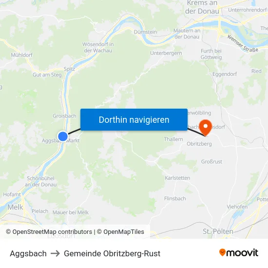 Aggsbach to Gemeinde Obritzberg-Rust map